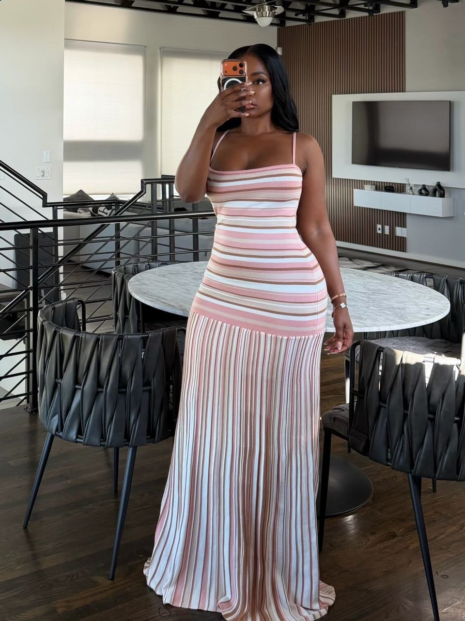 Robe longue rayée à fines bretelles Olivia