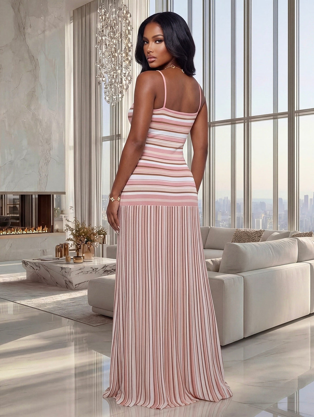 Robe longue rayée à fines bretelles Olivia