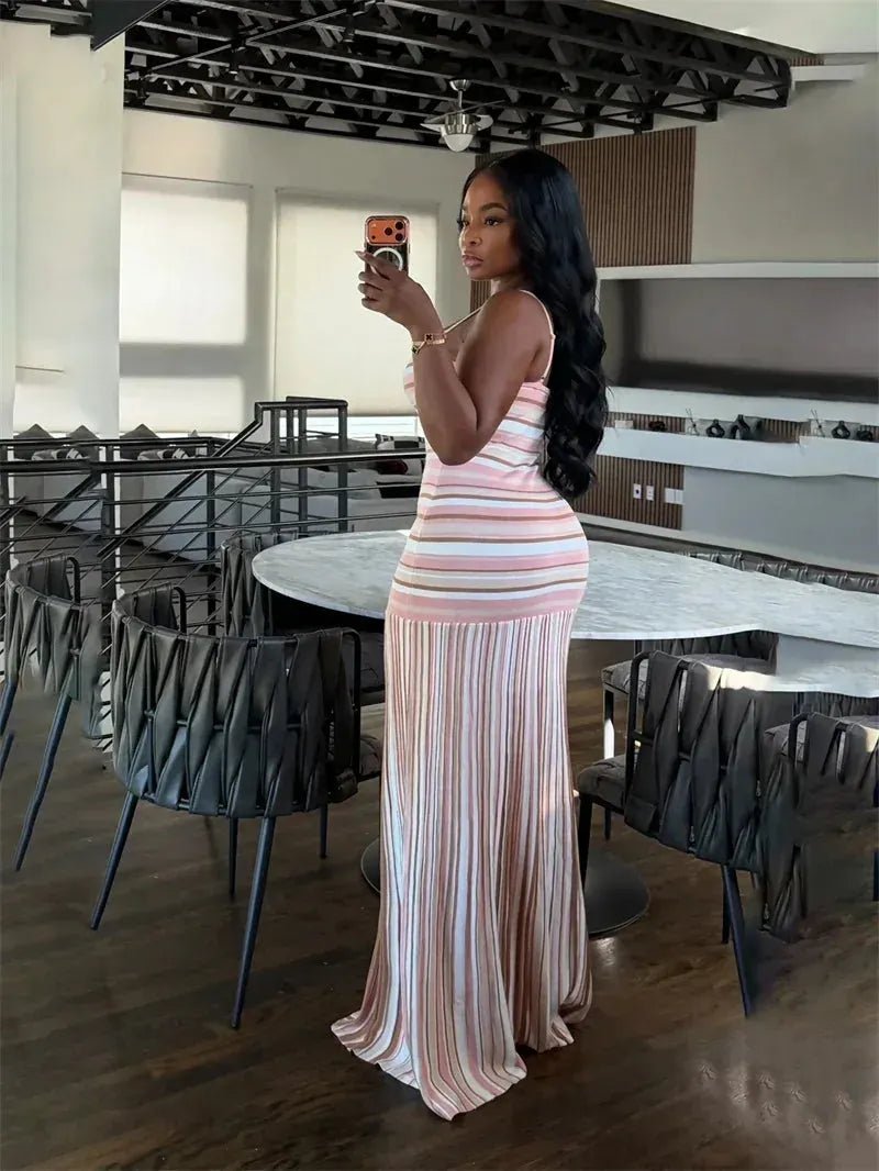 Robe longue rayée à fines bretelles Olivia