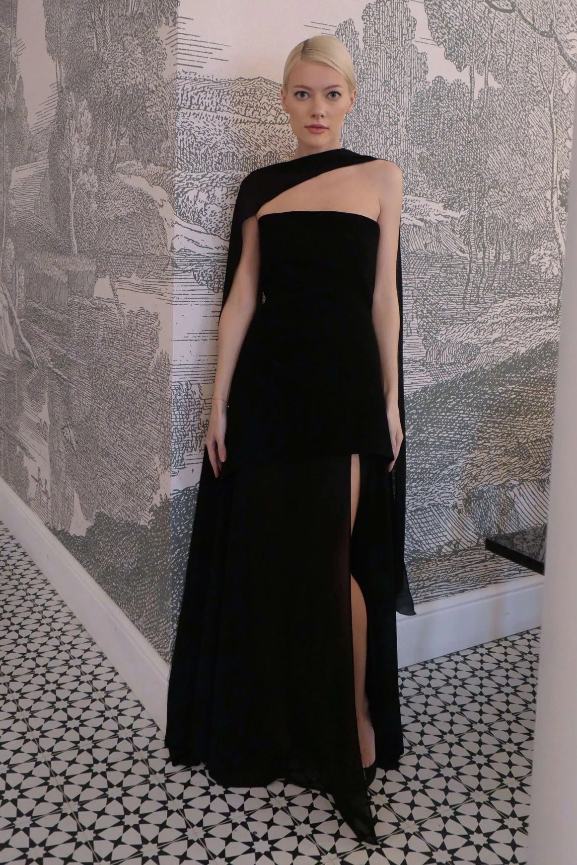 Ophelia Asymmetric Sheer Maxi Dress