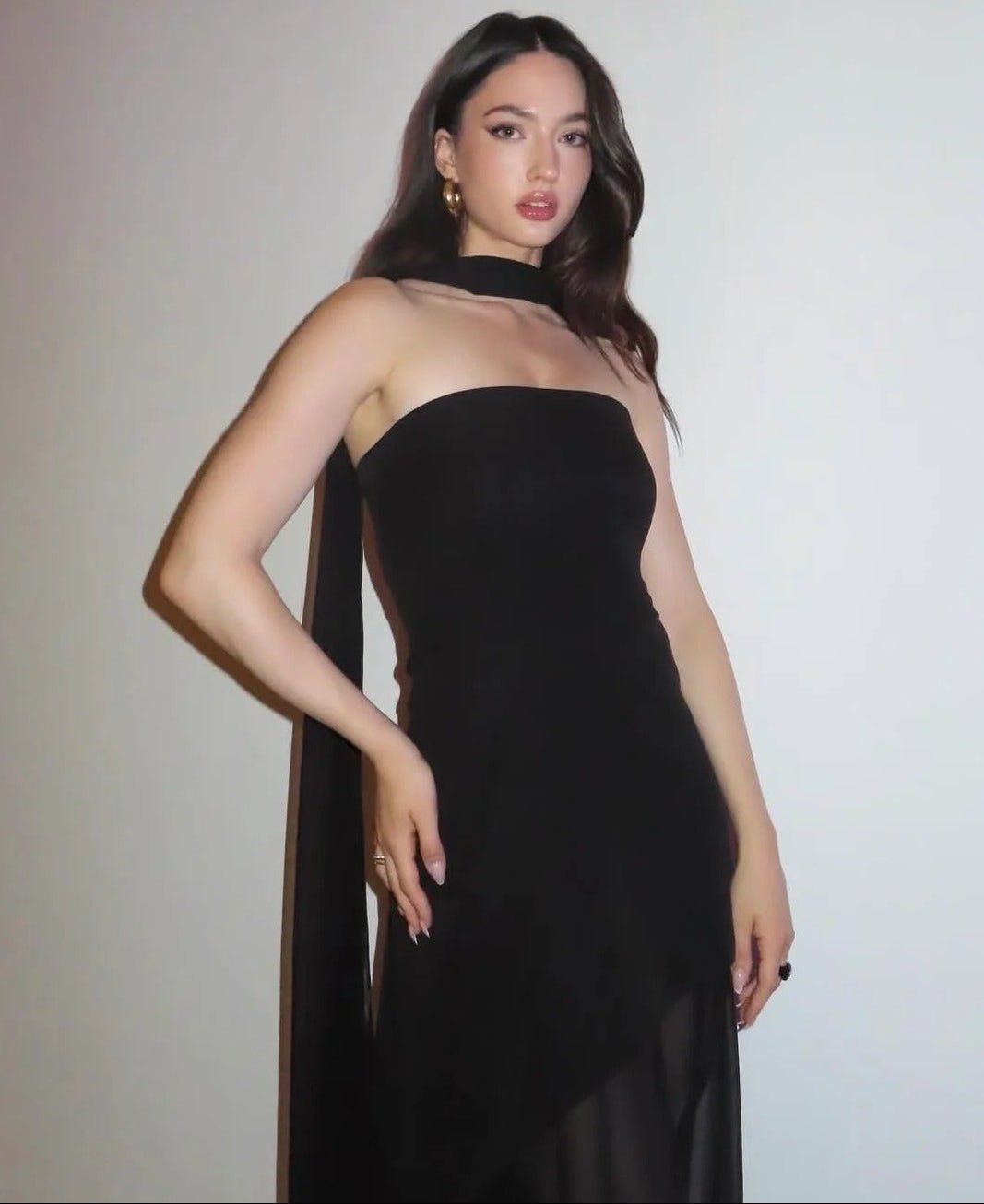 Ophelia Asymmetric Sheer Maxi Dress