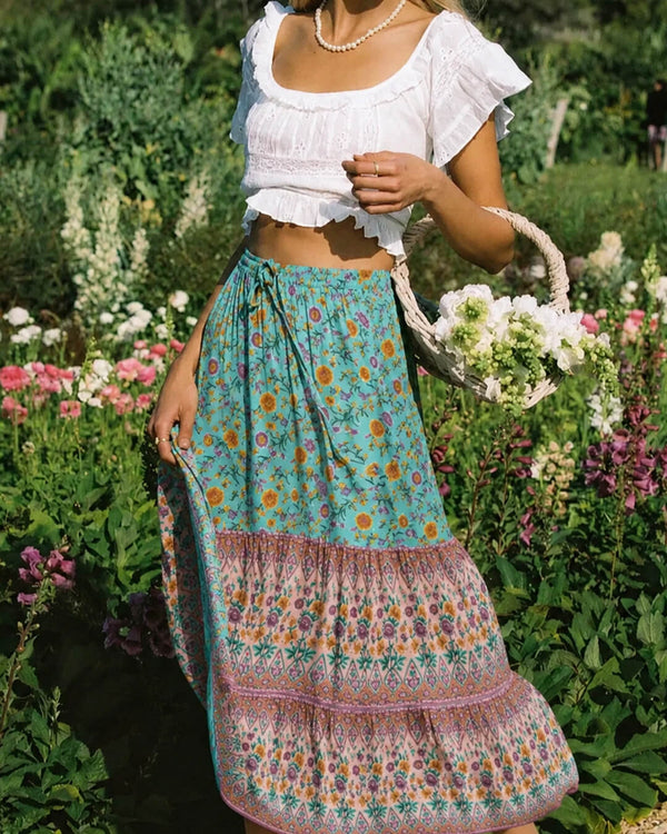 Bianca Floral Print Boho Beach Skirt