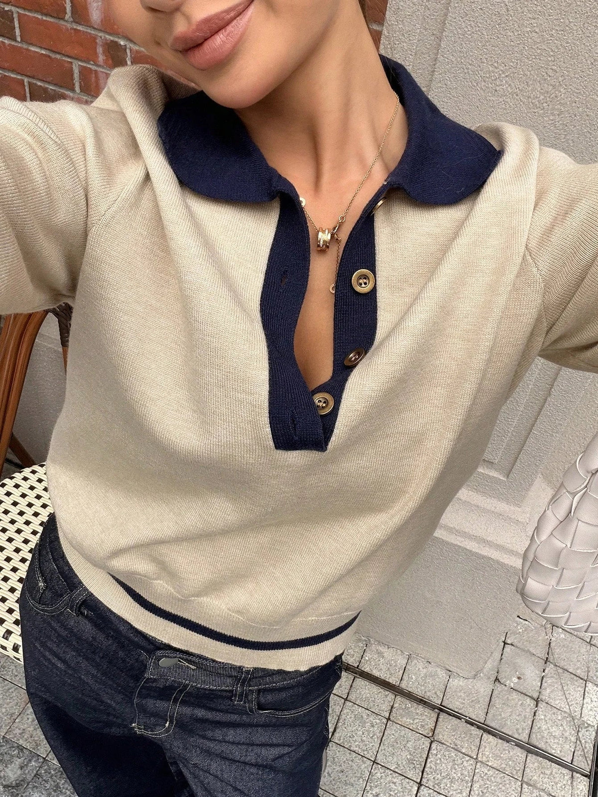 Paris Color Block Knit Polo Top