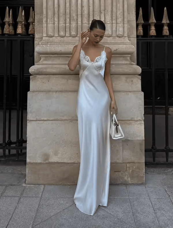 Robe longue Piper en satin et dentelle