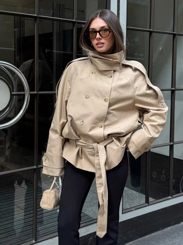 Portia High Neck Lace Up Coat