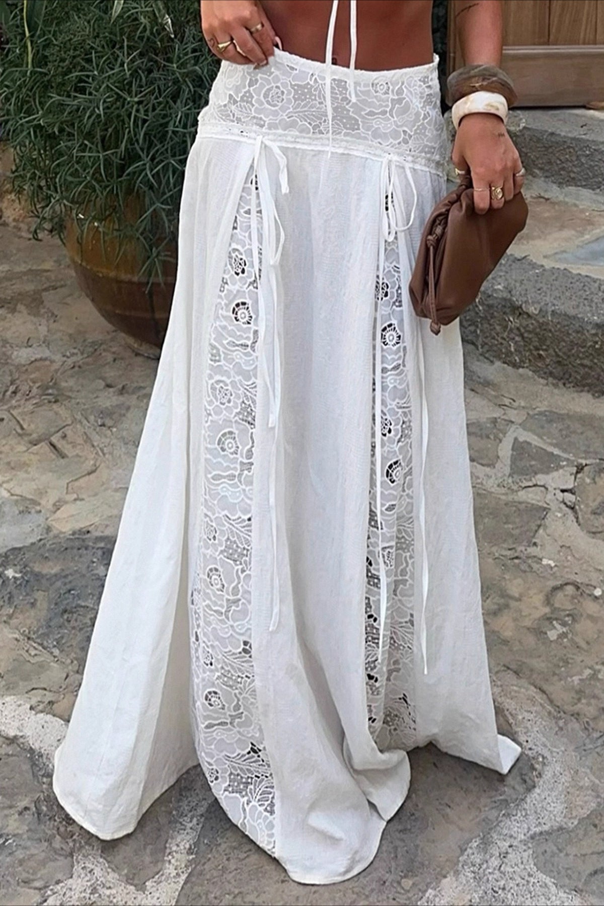 Jupe longue Quinn en dentelle taille basse