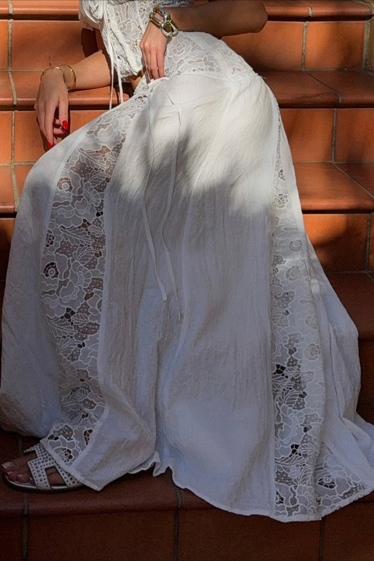 Jupe longue Quinn en dentelle taille basse
