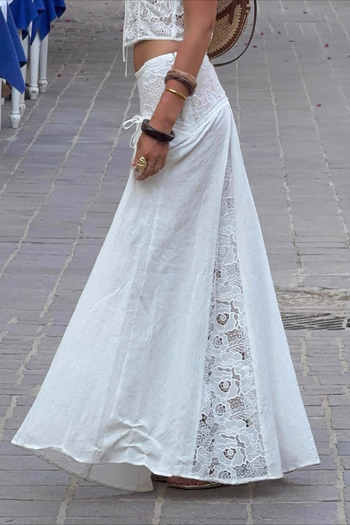 Jupe longue Quinn en dentelle taille basse