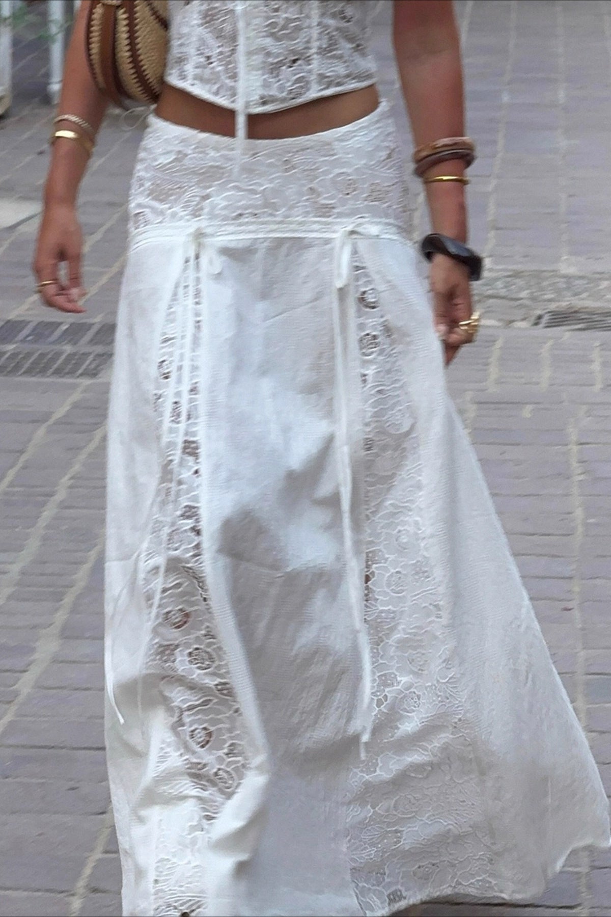 Jupe longue Quinn en dentelle taille basse