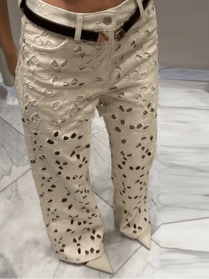 Jean droit Rachel taille haute en denim ajouré