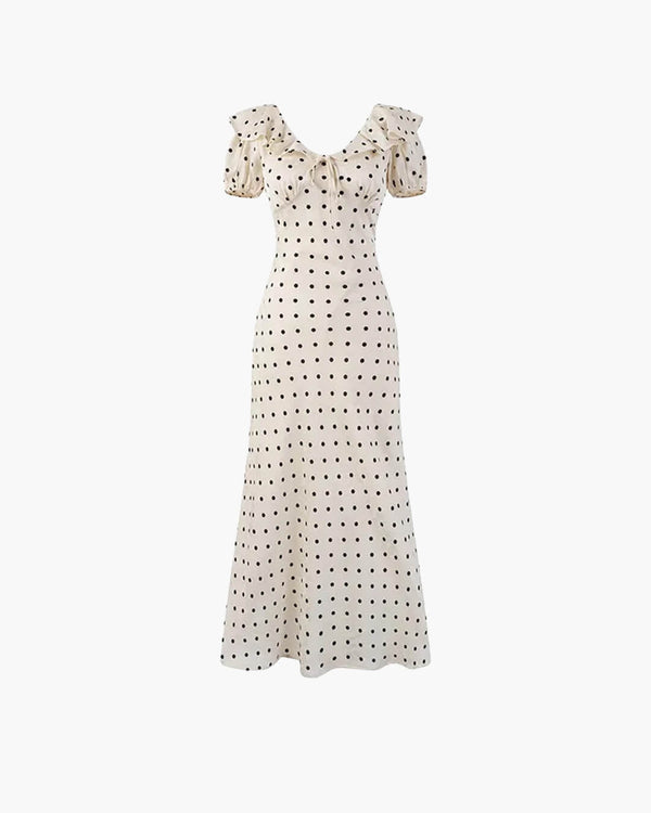 Robe longue Rachel à pois et col en V