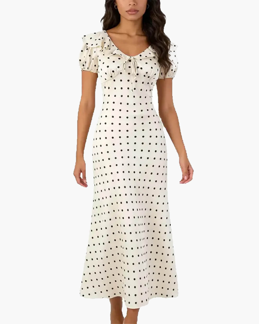 Robe longue Rachel à pois et col en V