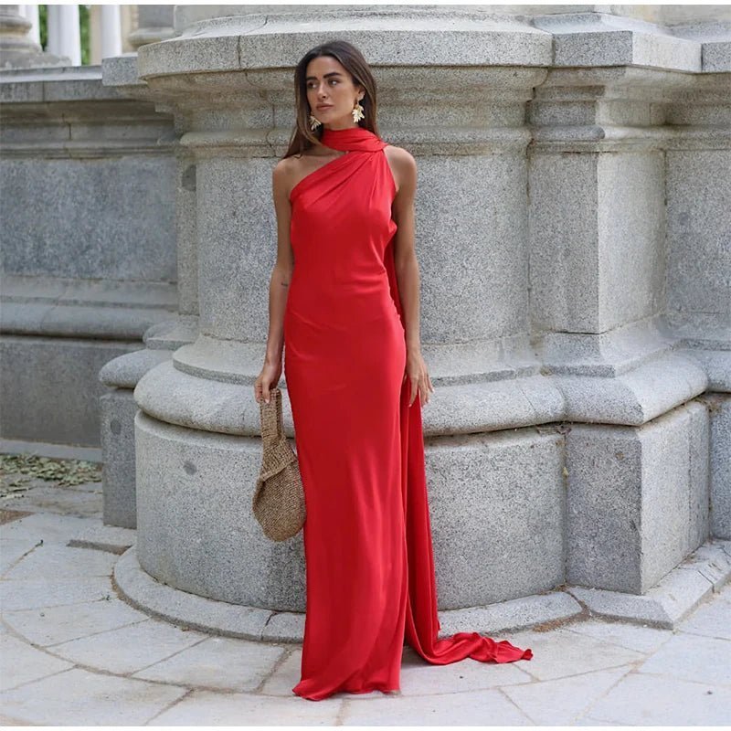 Robe de soirée Raisa dos nu en satin avec ruban