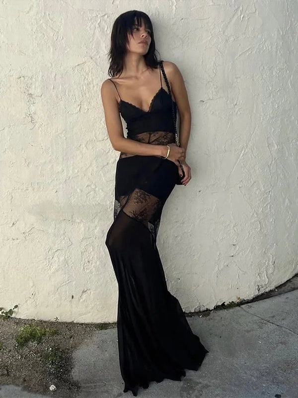 Robe longue Ravenna transparente en dentelle, style nuisette