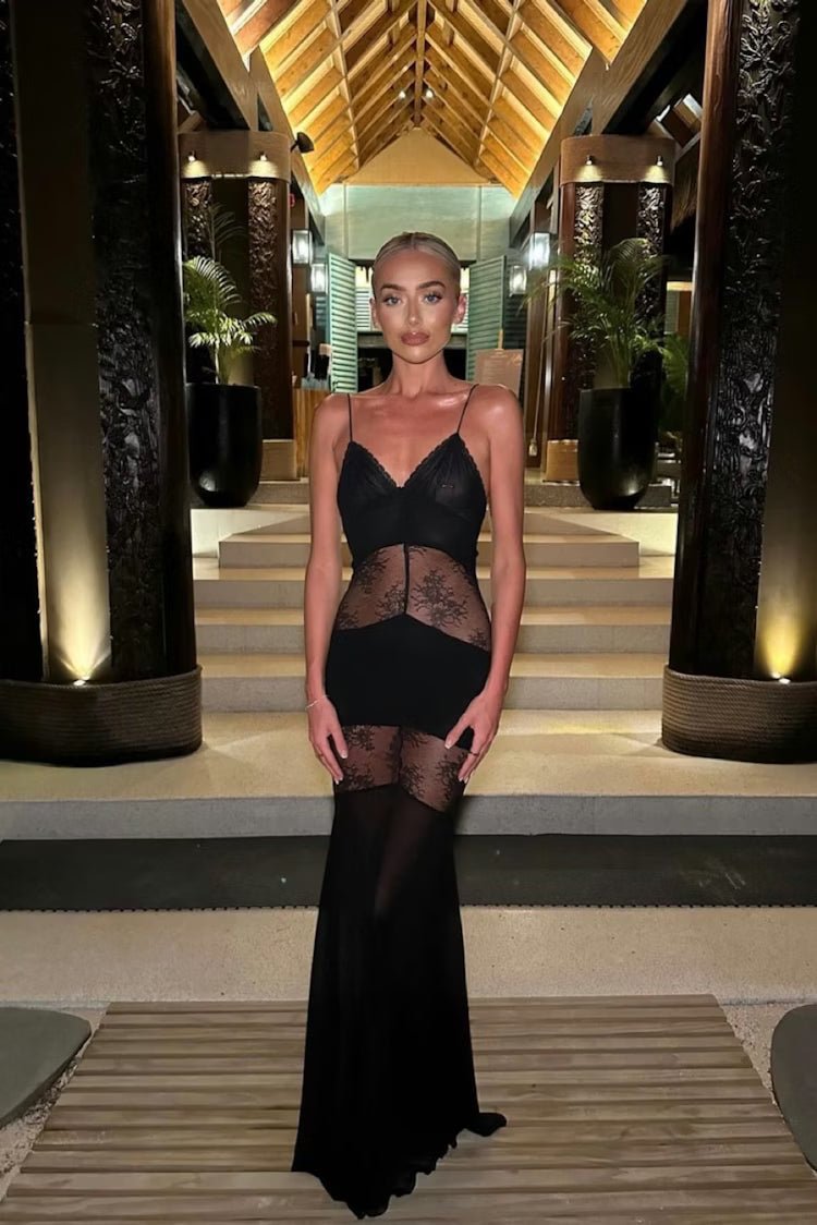 Robe longue Ravenna transparente en dentelle, style nuisette