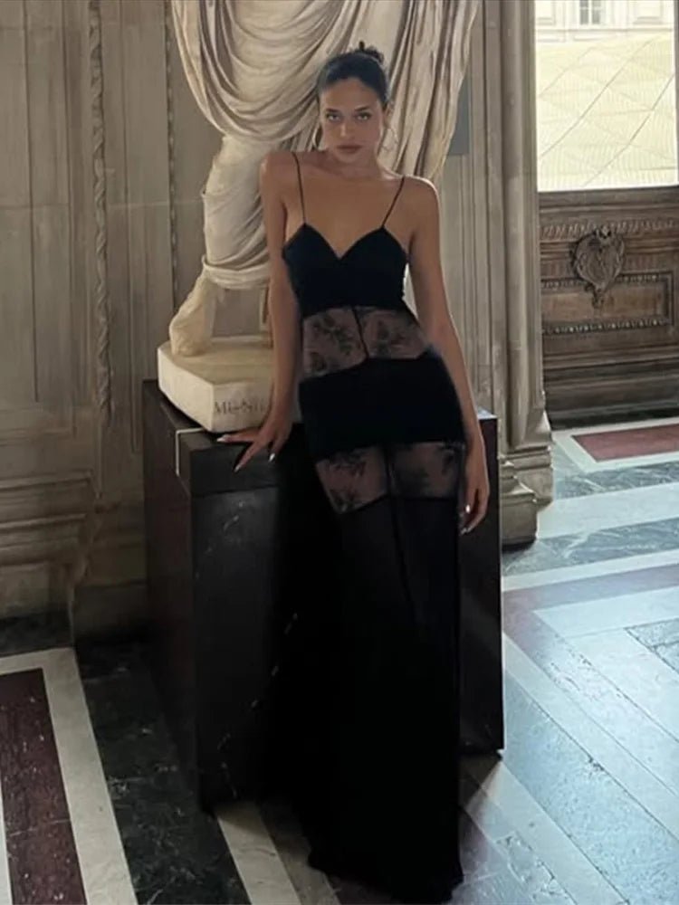 Robe longue Ravenna transparente en dentelle, style nuisette