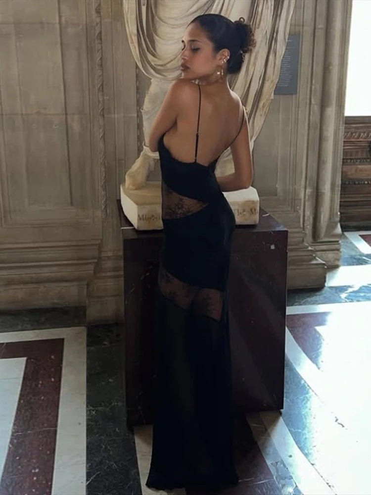 Robe longue Ravenna transparente en dentelle, style nuisette