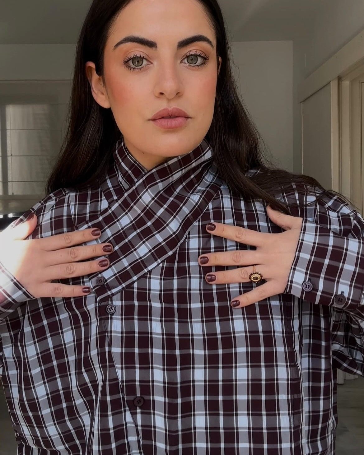 Chemise portefeuille à carreaux en popeline Rebecca