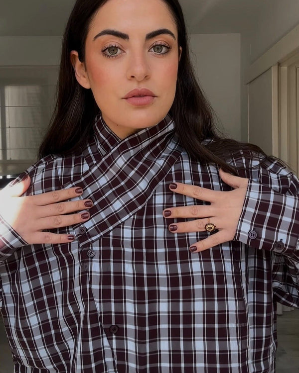 Chemise portefeuille à carreaux en popeline Rebecca