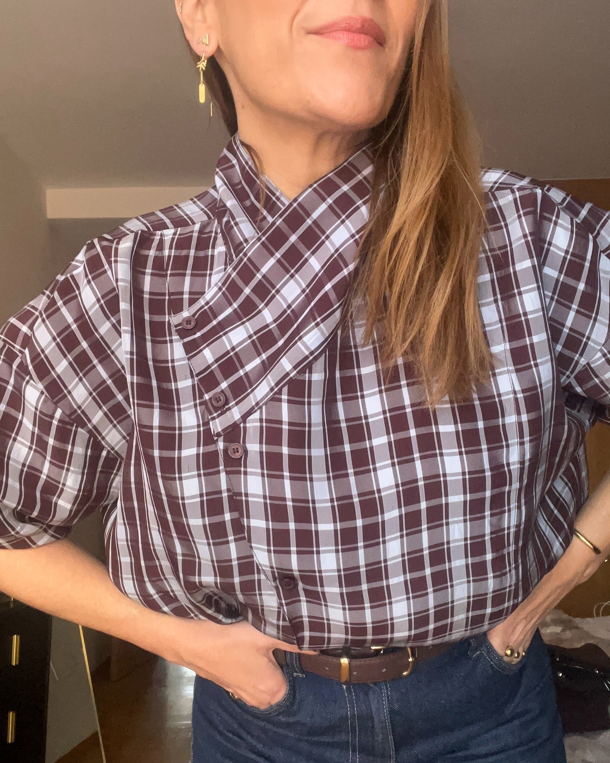 Chemise portefeuille à carreaux en popeline Rebecca
