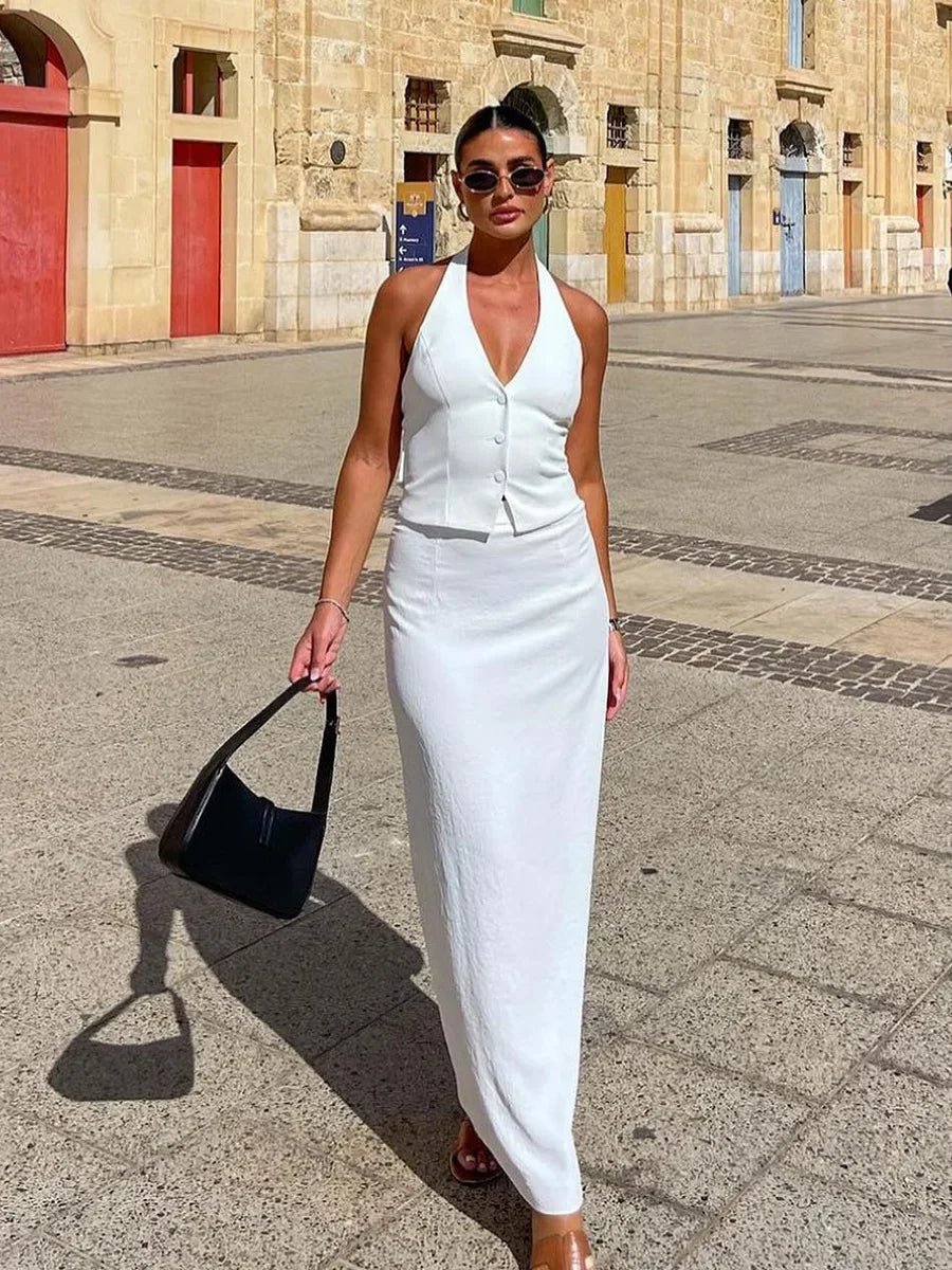 Ensemble Reese avec gilet dos nu et jupe