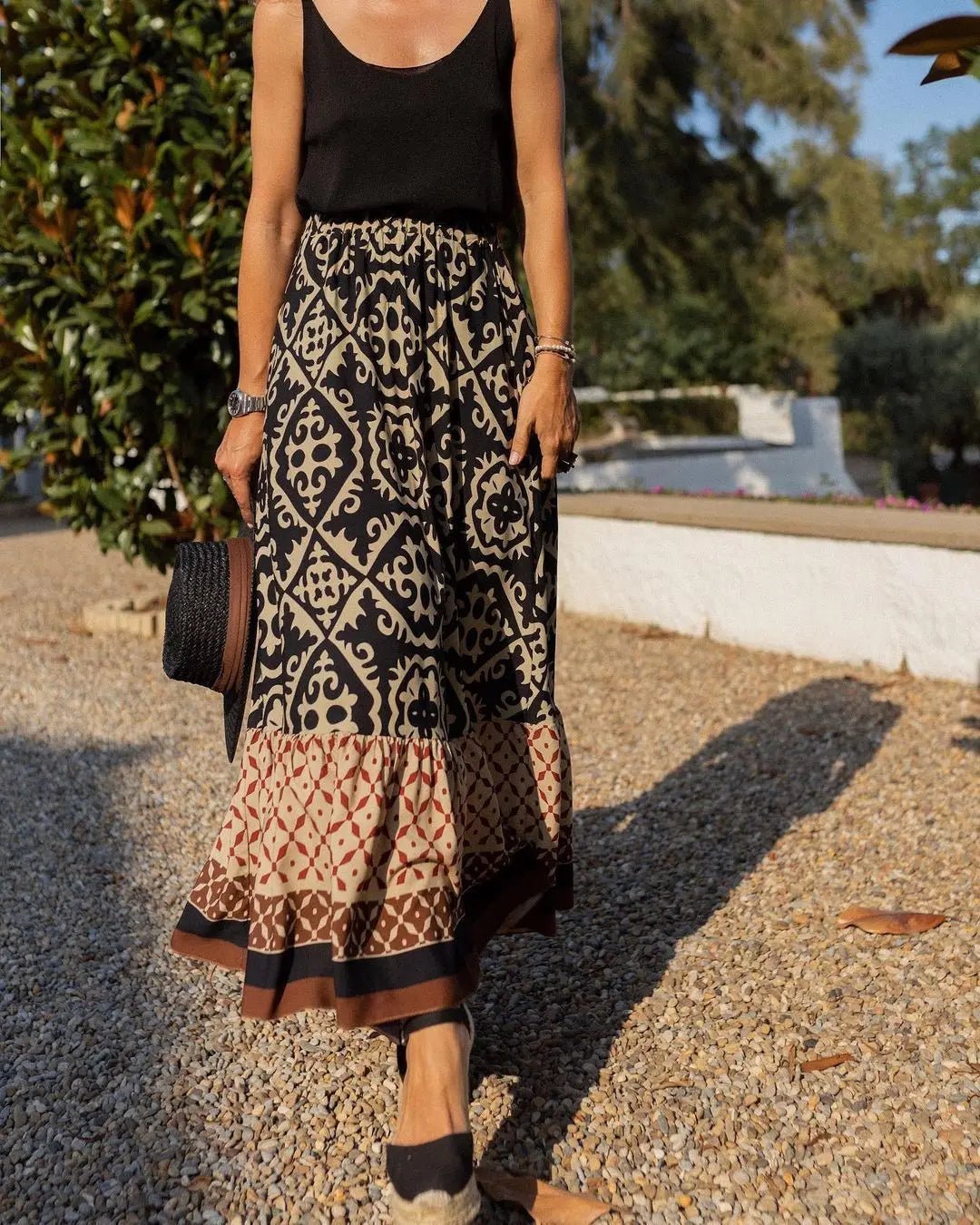 Jupe midi Rhea évasée imprimée bohème