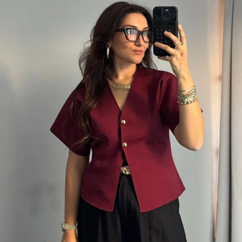 Gilet boutonné côtelé à col en V