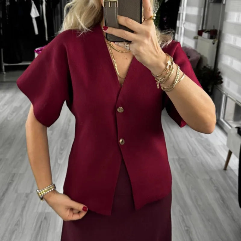 Gilet boutonné côtelé à col en V