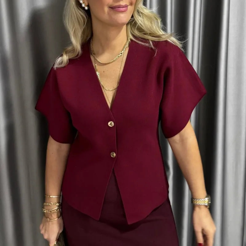 Gilet boutonné côtelé à col en V