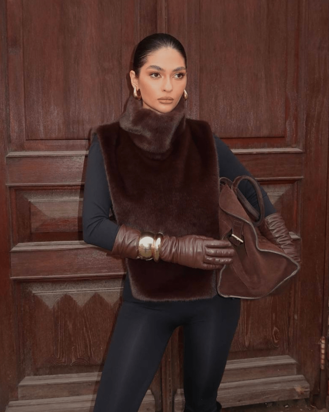 Gilet à col roulé en fausse fourrure Rina
