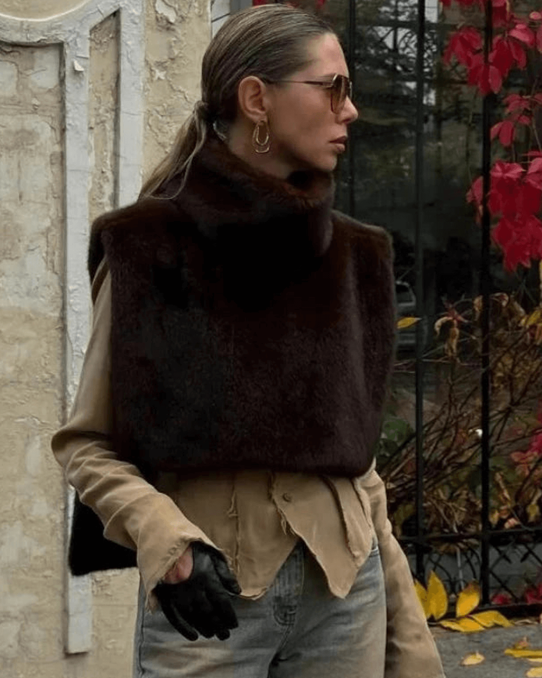 Gilet à col roulé en fausse fourrure Rina