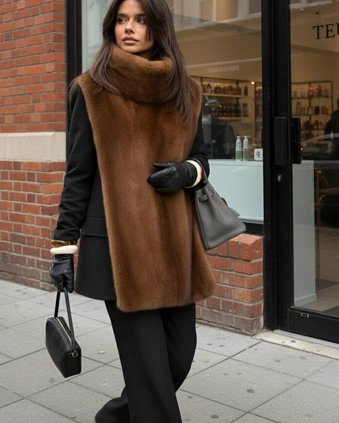 Gilet à col roulé en fausse fourrure Rina