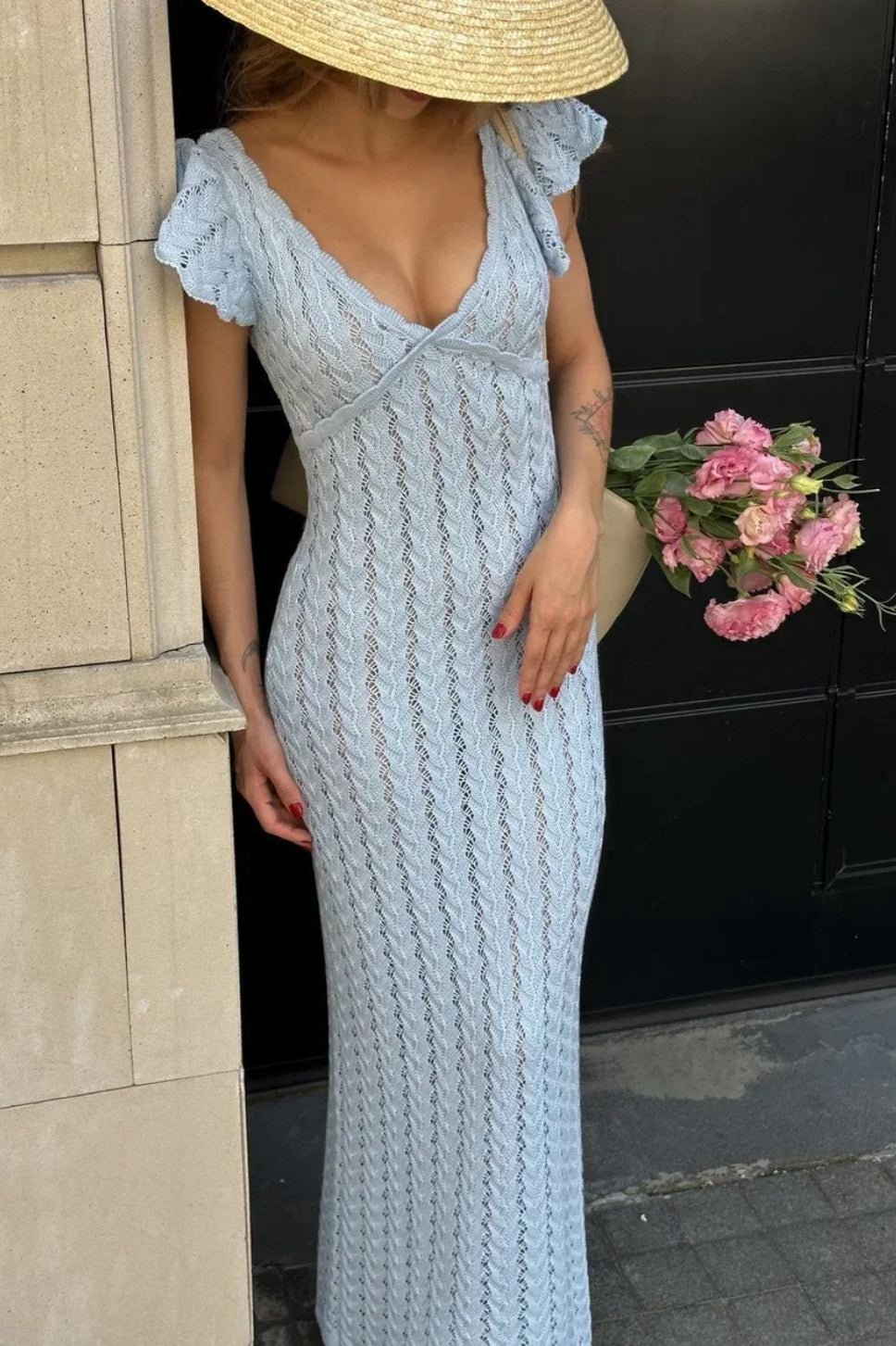 Robe midi en maille Roan à volants