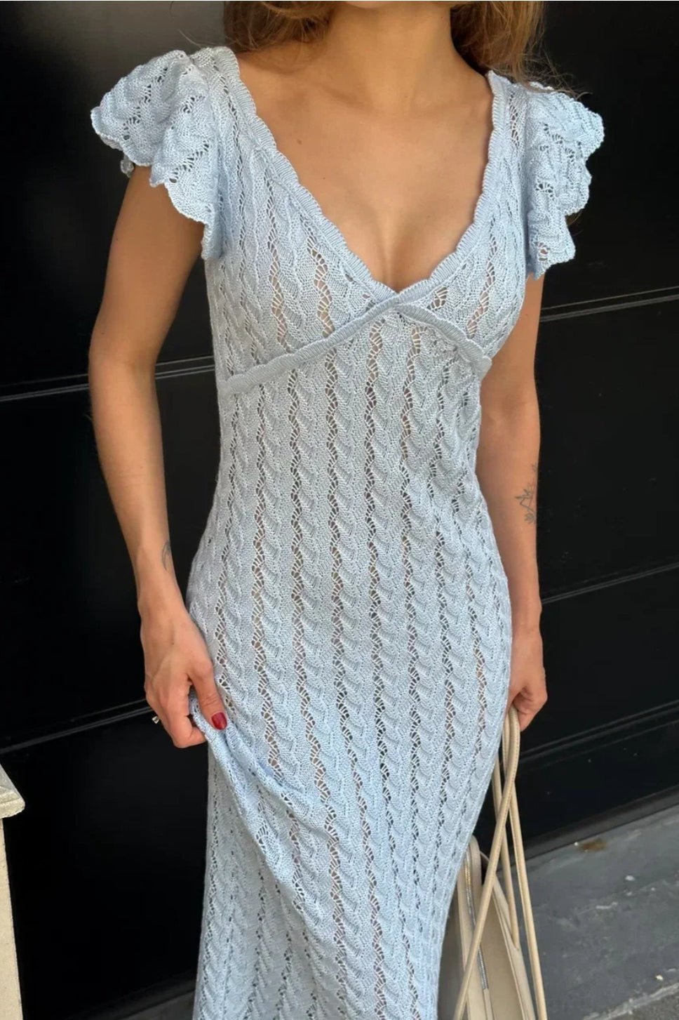 Robe midi en maille Roan à volants