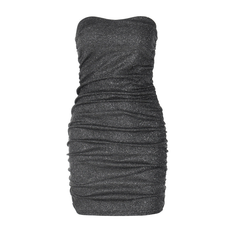 Robe courte pailletée et froncée Nika