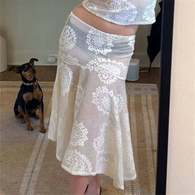 Jupe midi Sabrina en dentelle à motif cachemire