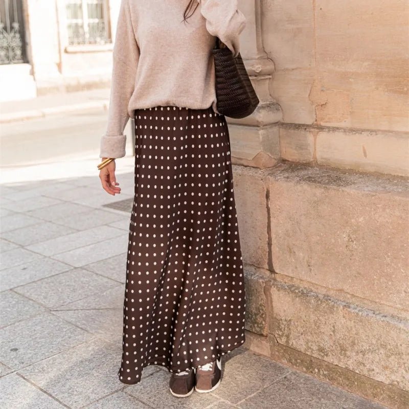 Jupe longue Saoirse à pois avec finition satinée