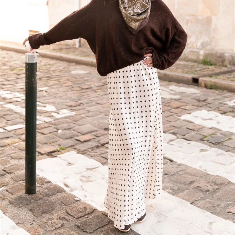 Jupe longue Saoirse à pois avec finition satinée