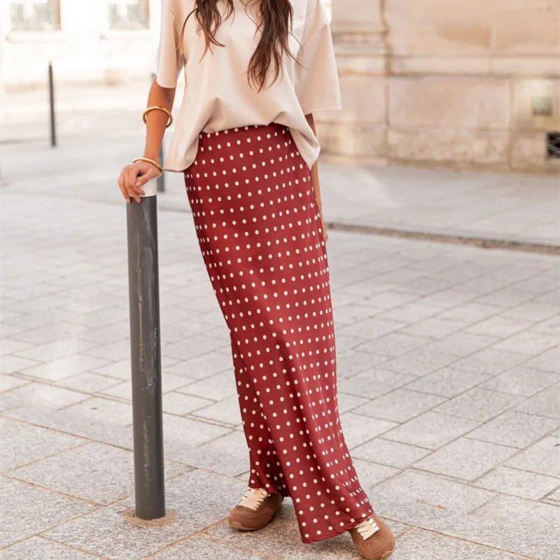 Jupe longue Saoirse à pois avec finition satinée