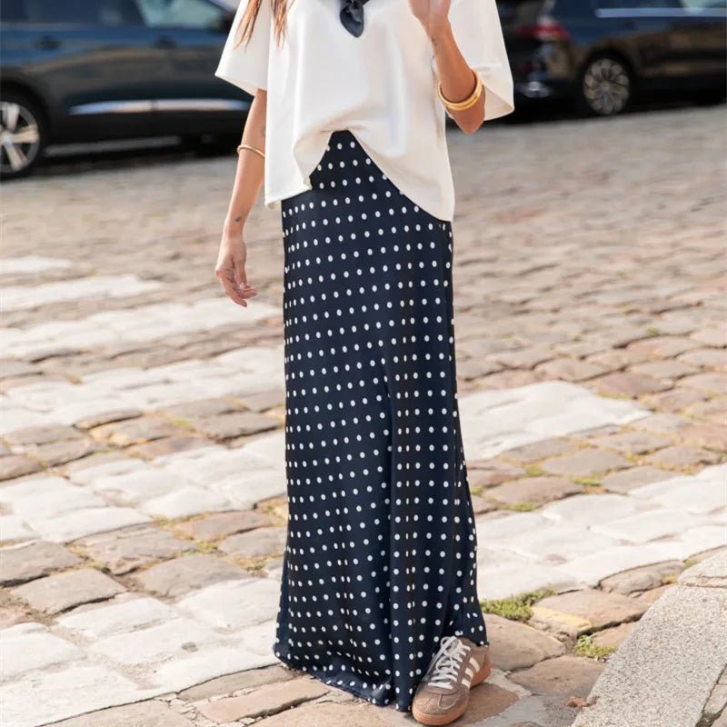 Jupe longue Saoirse à pois avec finition satinée