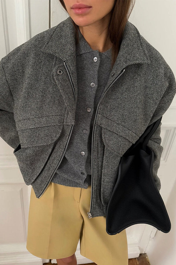 Sarah Herringbone Stand Collar Coat