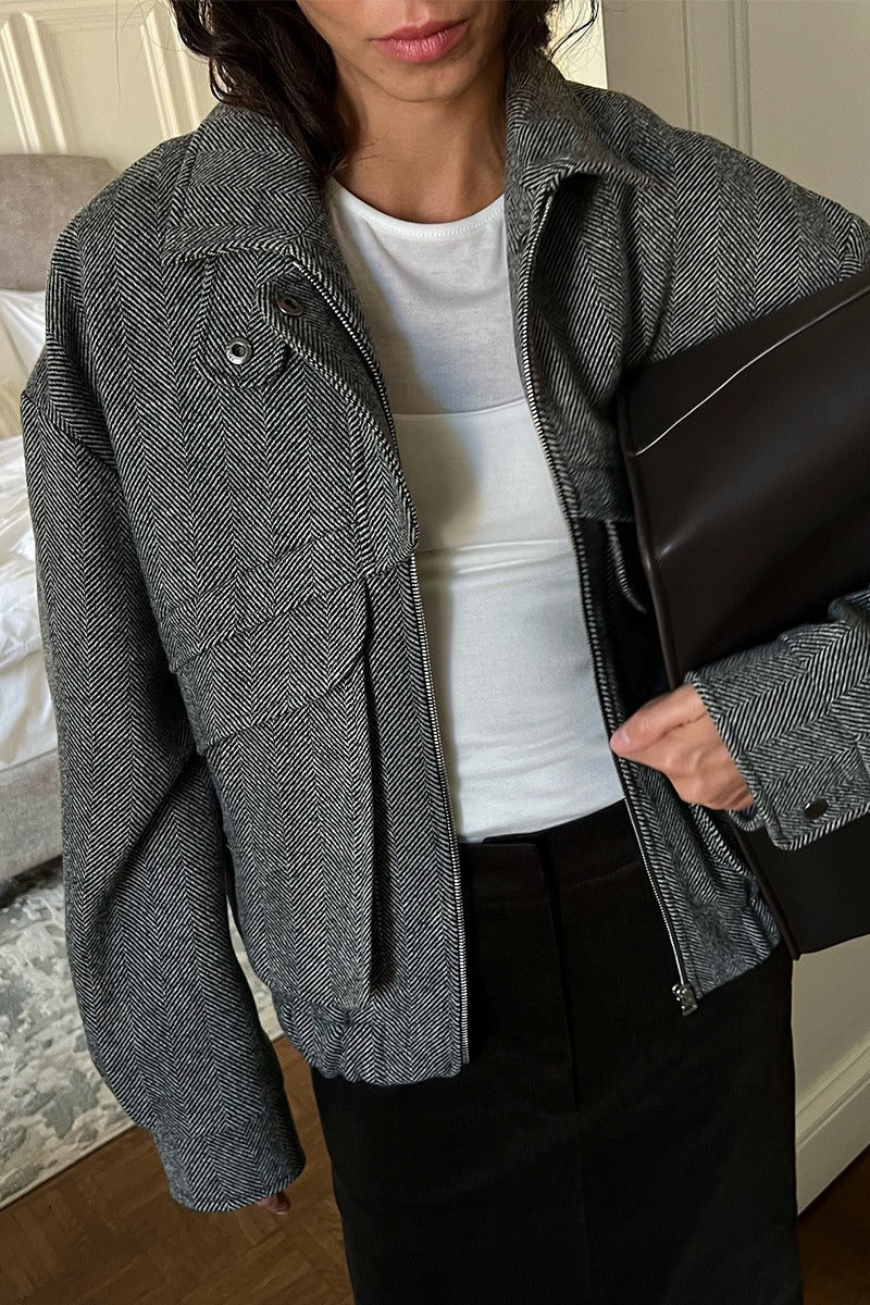 Sarah Herringbone Stand Collar Coat
