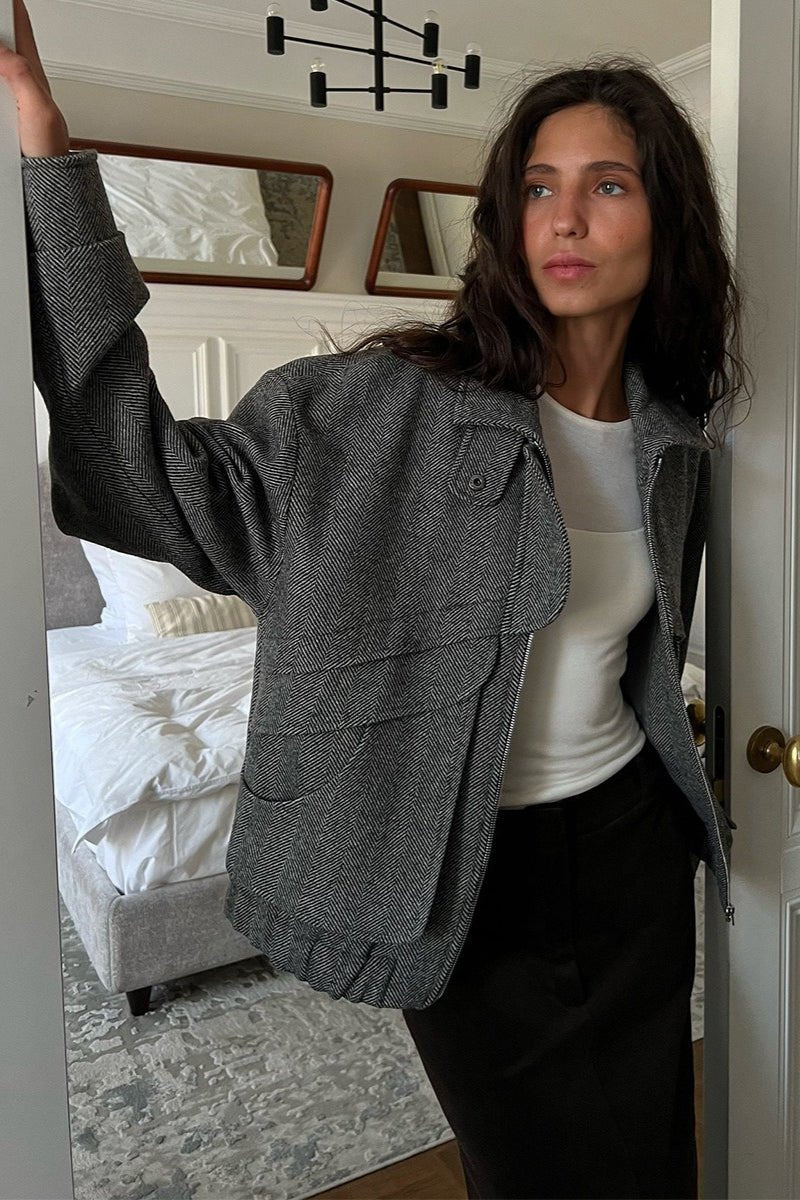 Sarah Herringbone Stand Collar Coat