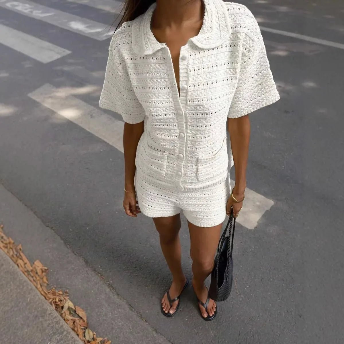 Ensemble Sasha en maille unie avec cardigan et short