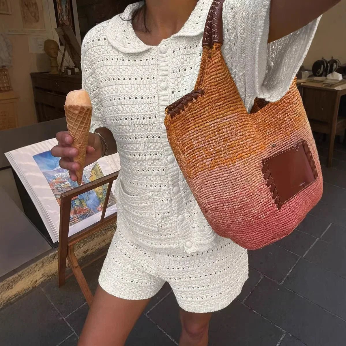 Ensemble Sasha en maille unie avec cardigan et short