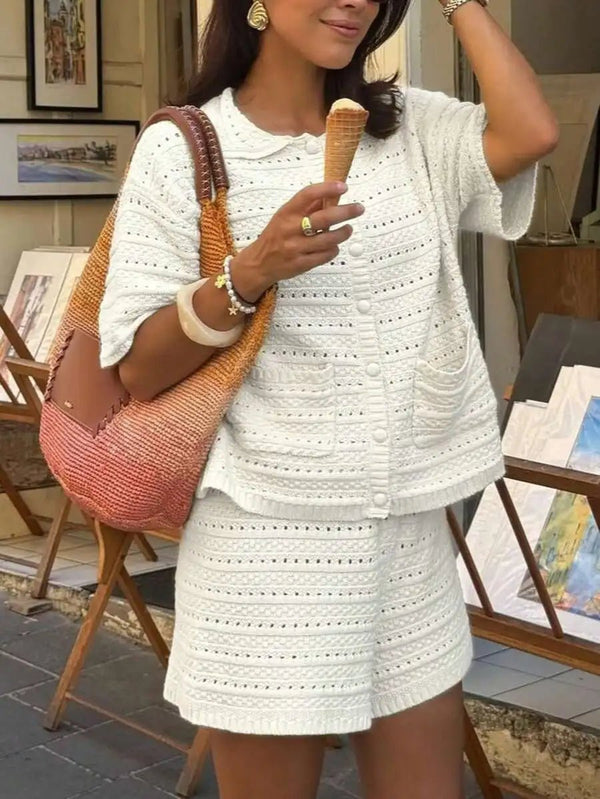 Sasha Solid Knit Cardigan Shorts Set