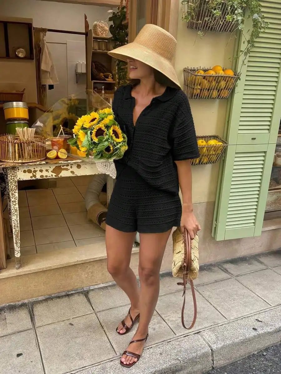 Ensemble Sasha en maille unie avec cardigan et short