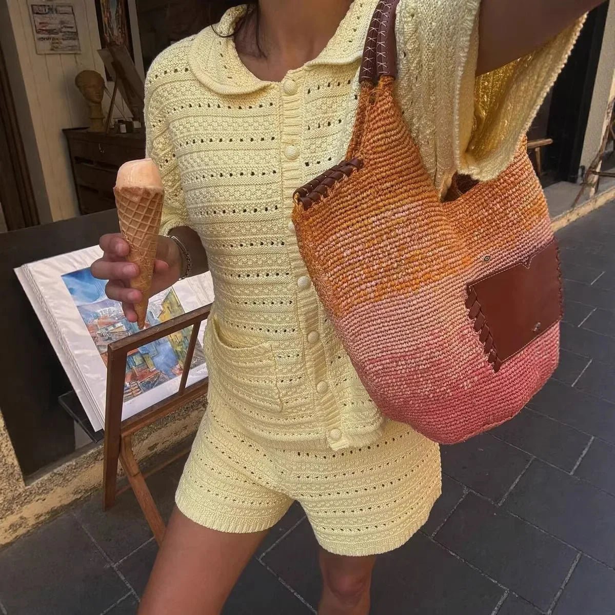 Ensemble Sasha en maille unie avec cardigan et short