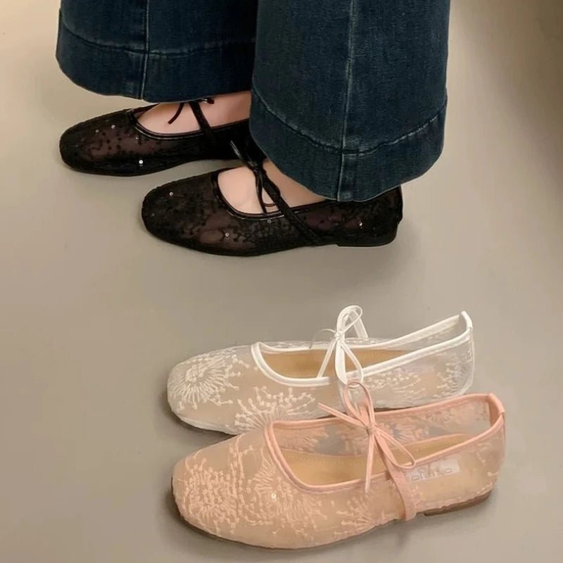 Saskia Embroidered Mesh Ballet Flats