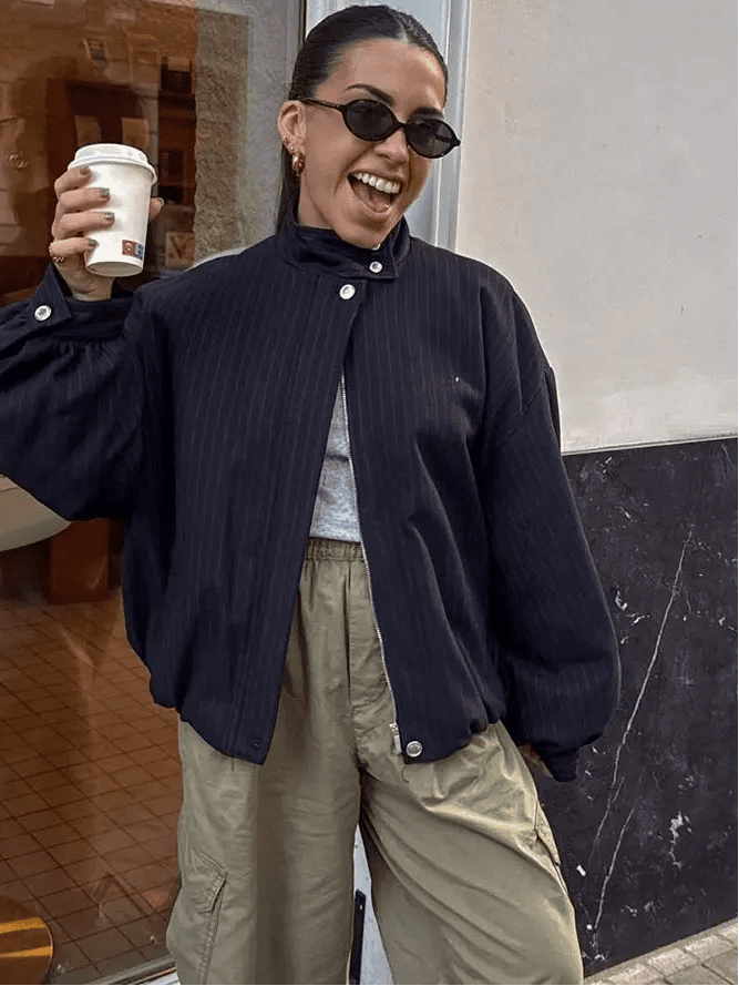 Veste Saskia rayée à col montant